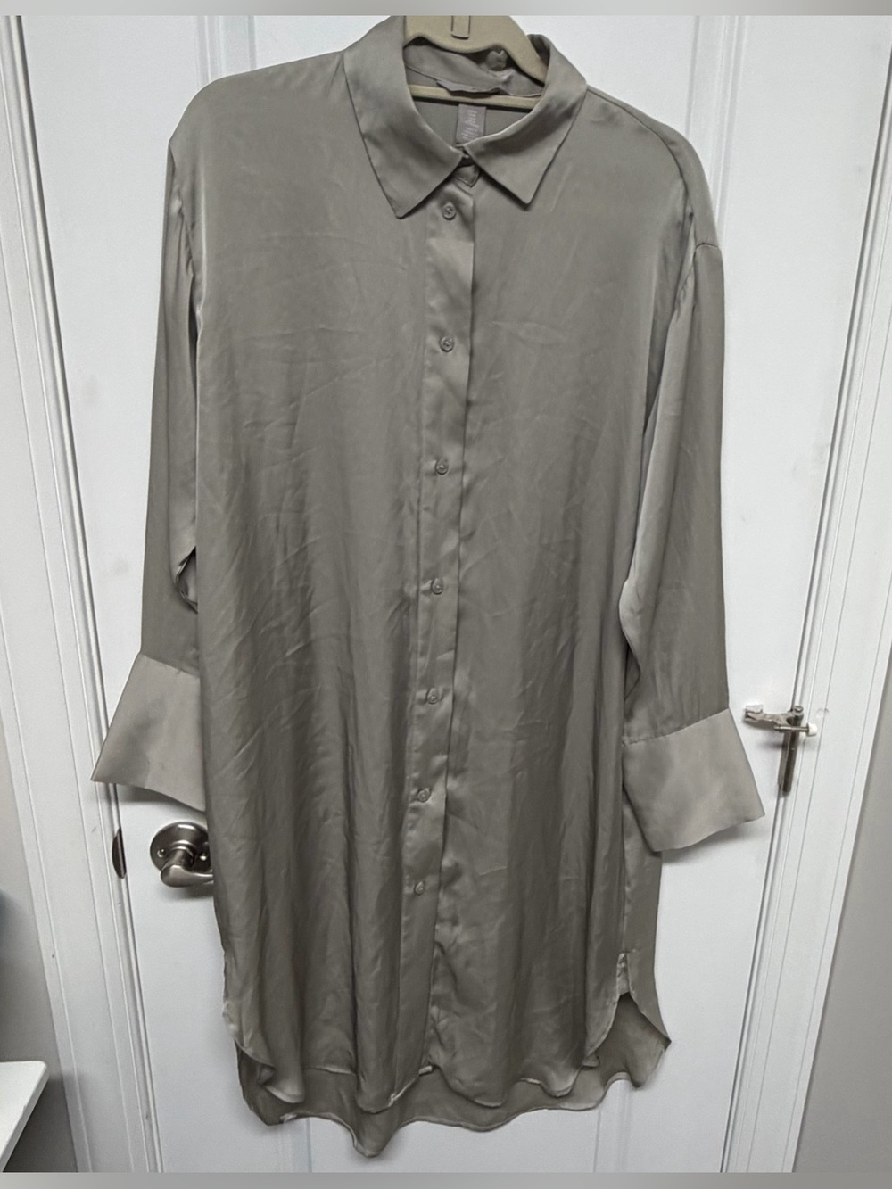 H&M Long Sleeve Collared Shirt Dress - Silvery Grey